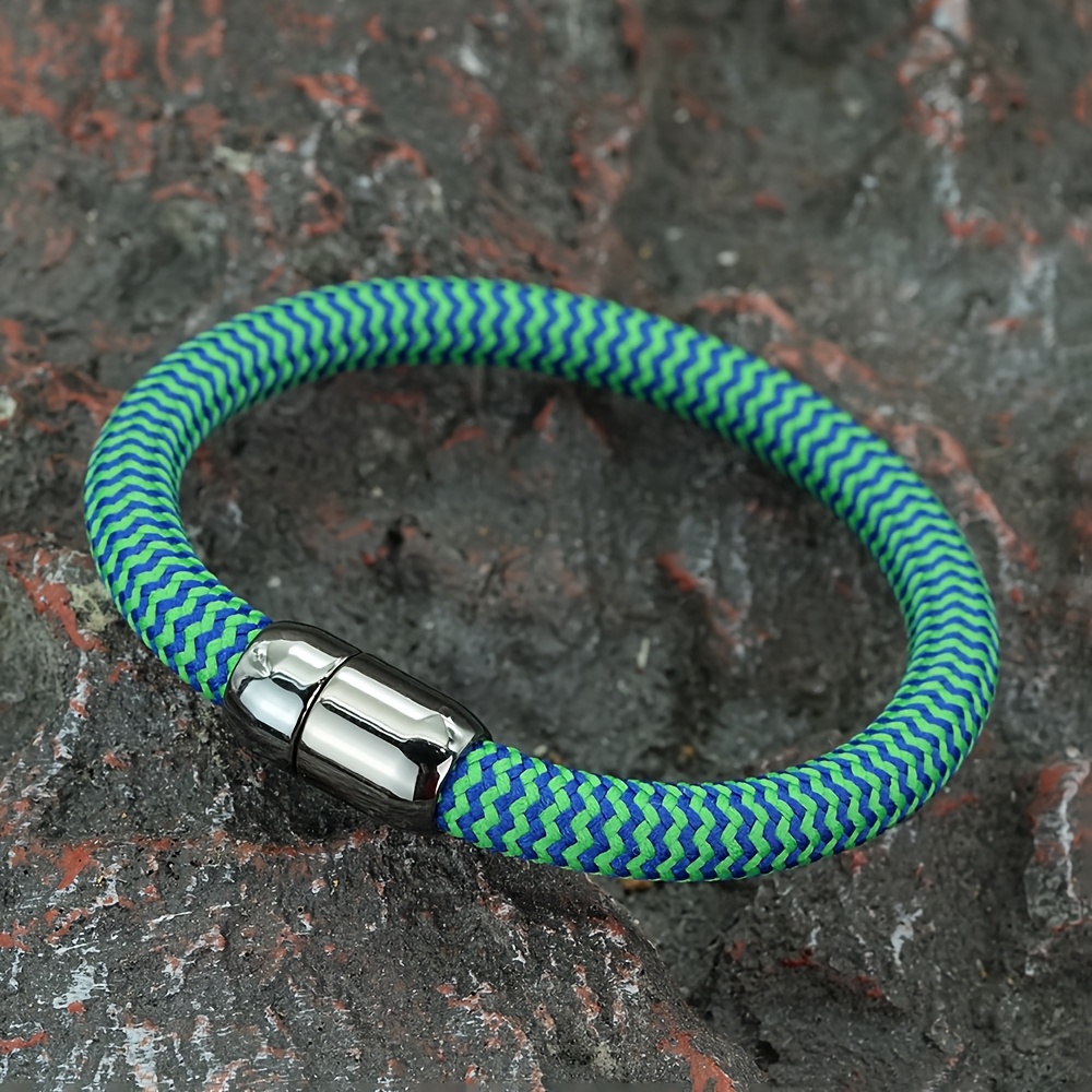 Men's 8mm Wide Rope Bracelet with Black Magnetic Clasp